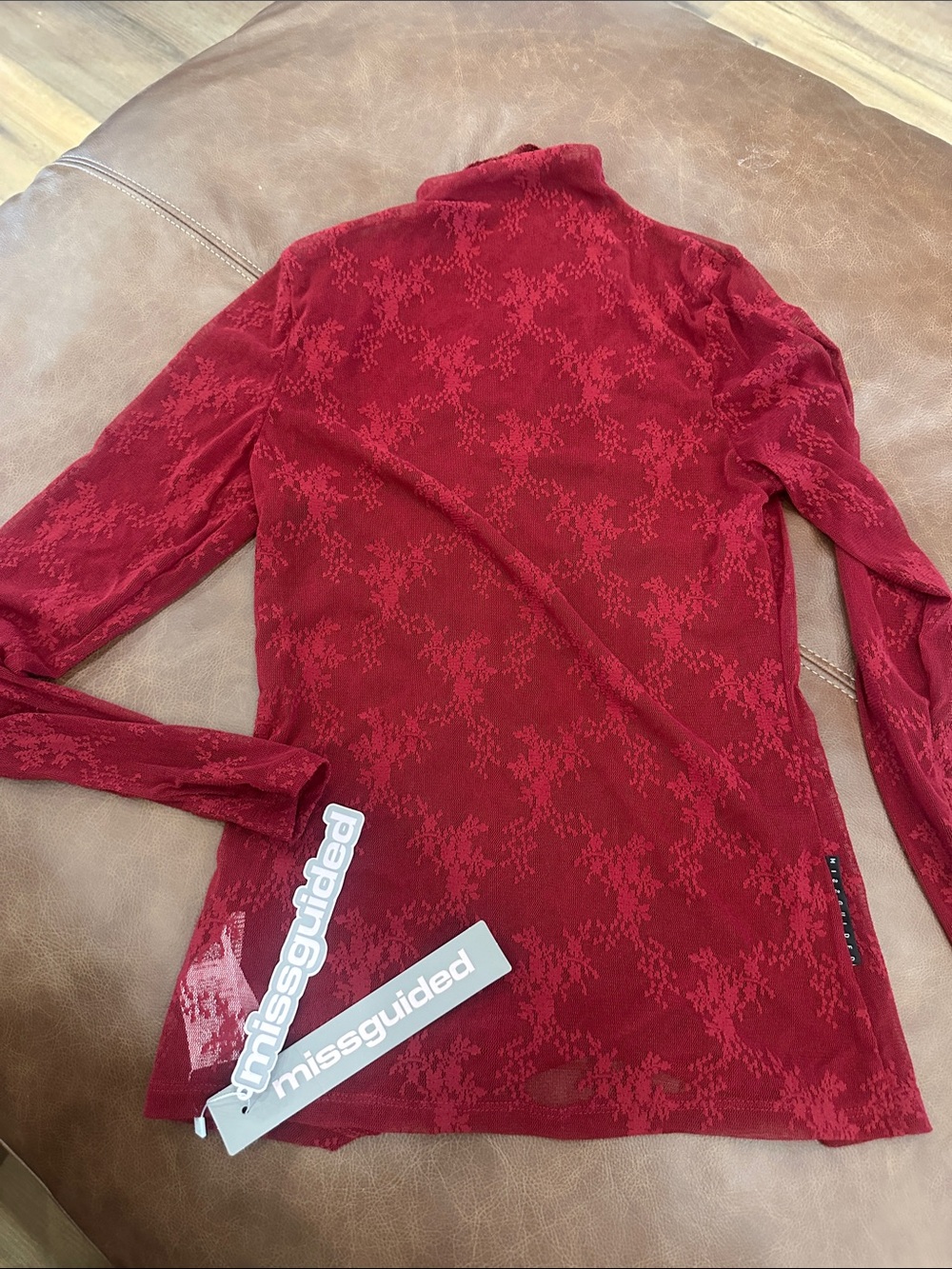 Missguided Red Lace Long Sleeve Mesh Top